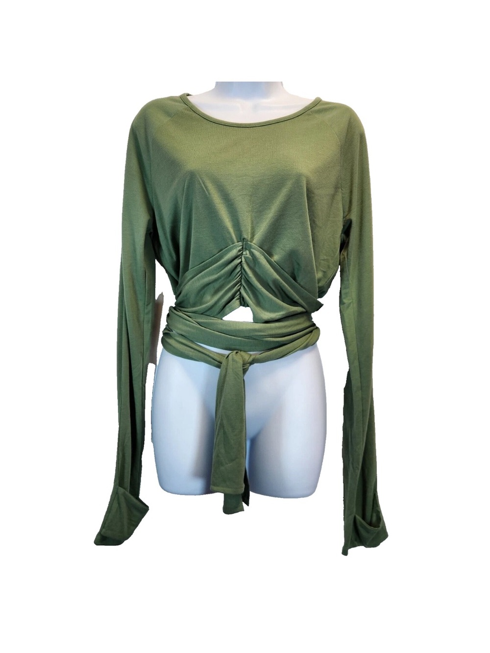 Gymshark Olive Green Long Sleeve Tie-Front Crop Top Small super soft - Picture 5 of 5